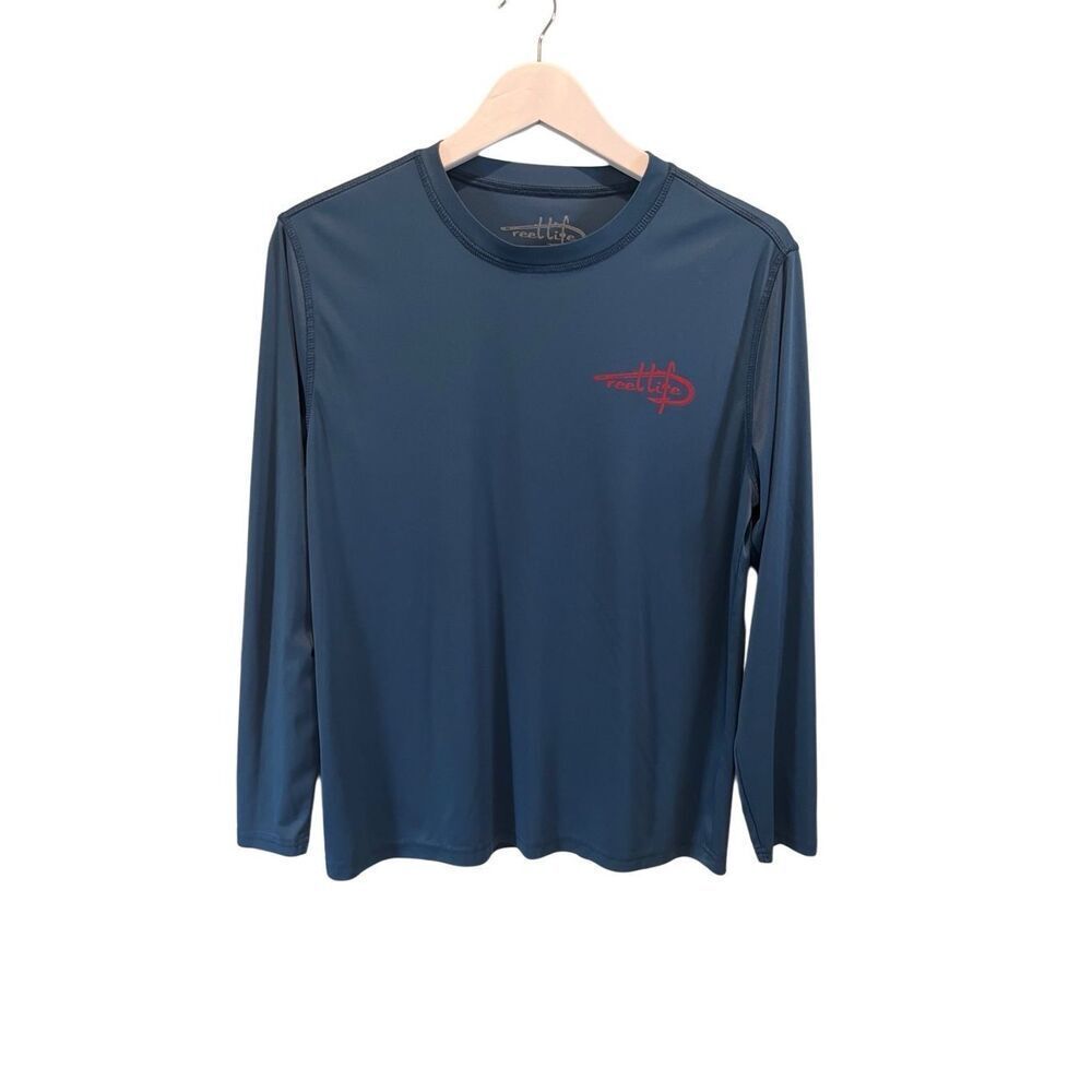 Reel Life navy long sleeve shirt with flag graphic on back - M